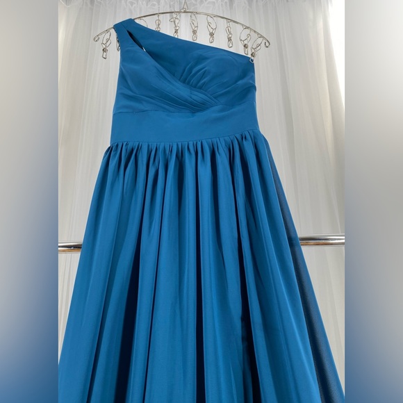 Elegant Side Split Teal Blue Bridesmaid Dresses One Shoulder wedding grad New